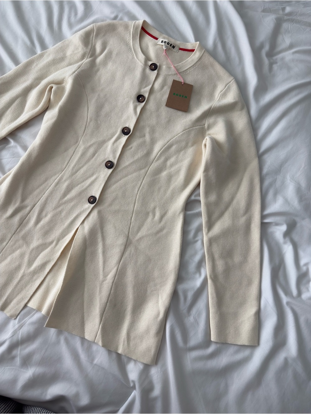 Boden Joanna Fitted Knit Jacket 6 NWT Button Front White Cream Tailored Cotton - Picture 9 of 12